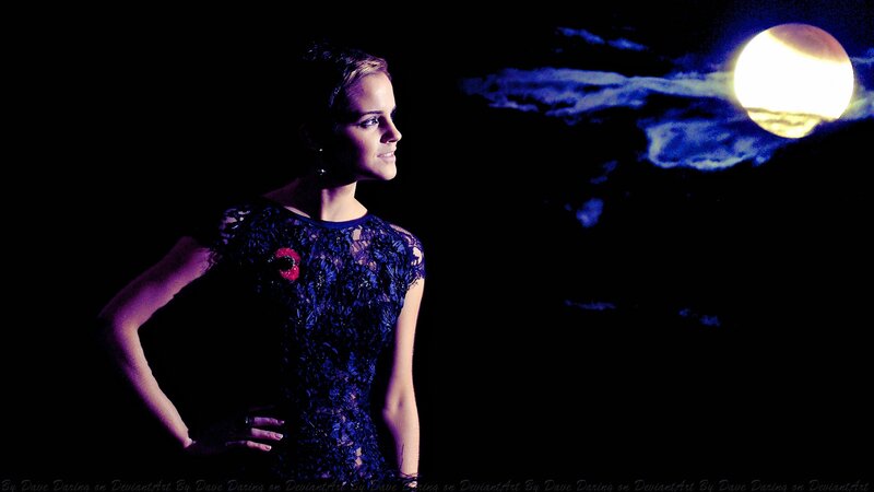Woman in Blue Dress — Black, Dramatic, Night, Photograph, Moon