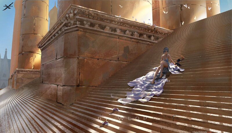 Woman in Blue Dress — Brown, Serene, Afternoon