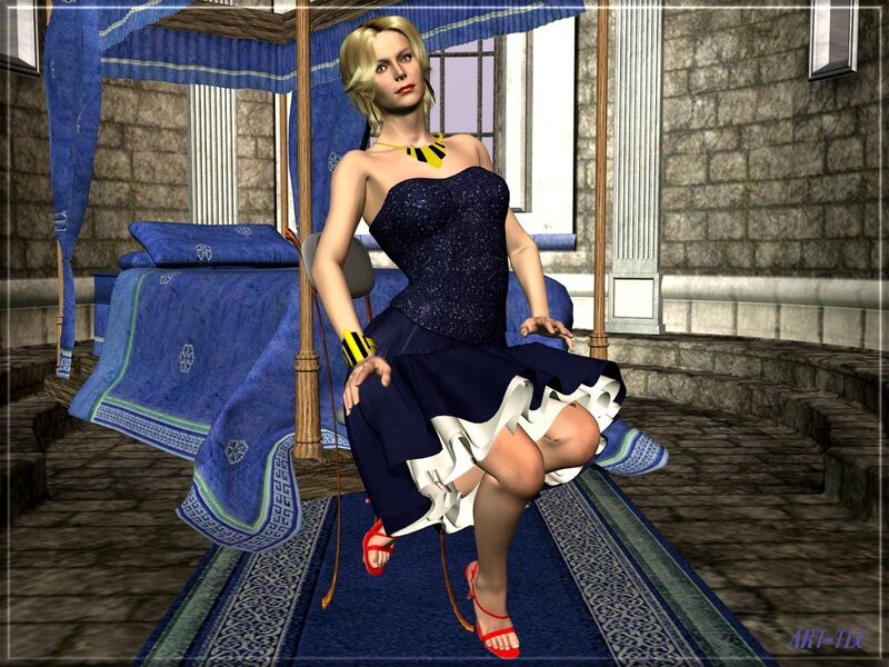Woman in Blue Dress — Calm, 3d Render