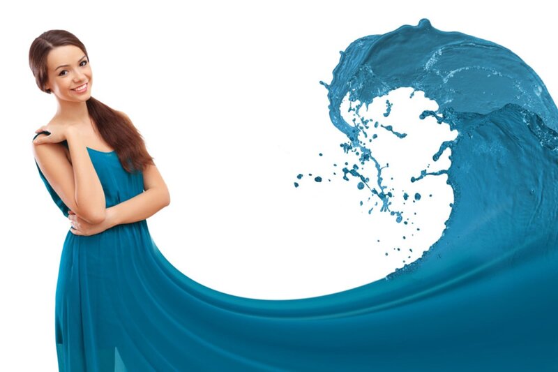 Woman in Blue Dress — Calm, Photograph, Wave