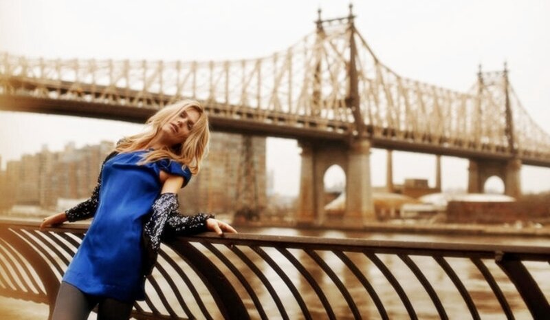 Woman in Blue Dress — Dramatic, Afternoon, Photograph, Bridge