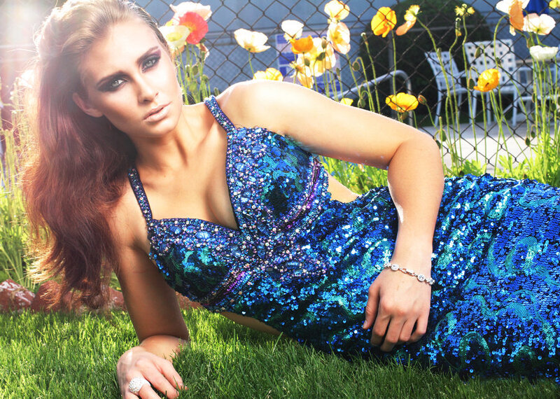 Woman in Blue Dress — Dramatic, Afternoon, Photograph, Grass