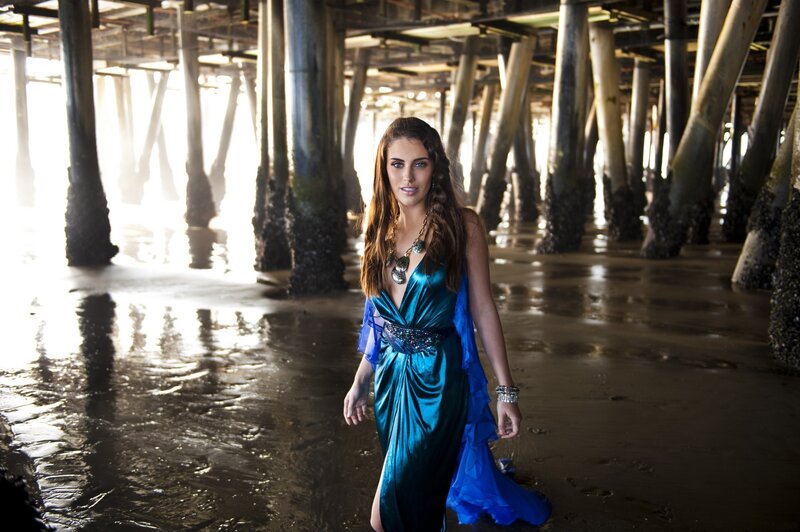 Woman in Blue Dress — Dramatic, Afternoon, Photograph, Pier