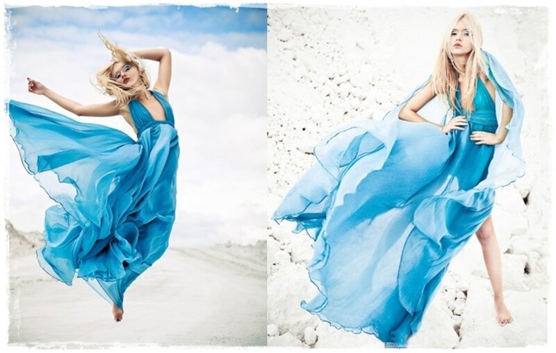 Woman in Blue Dress — Dramatic, Afternoon, Photograph, Sand