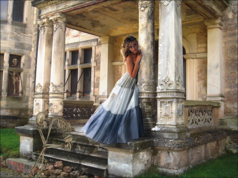 Woman in Blue Dress — Dramatic, Afternoon, Photograph, Skeleton