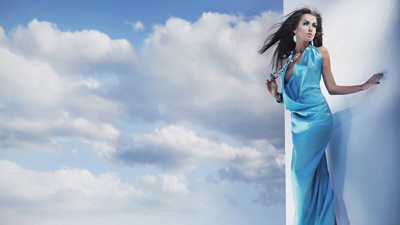 Woman in Blue Dress — Dramatic, Afternoon, Photograph