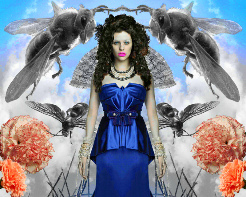 Woman in Blue Dress — Dramatic, Digital Art, Bees