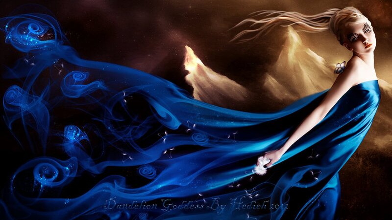 Woman in Blue Dress — Dramatic, Digital Art, Blue Smoke