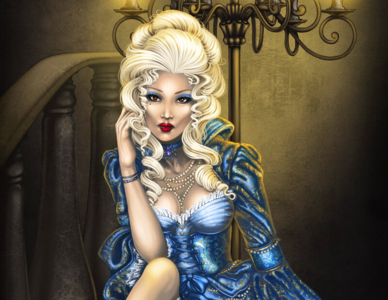 Woman in Blue Dress — Dramatic, Digital Art, Candlestick