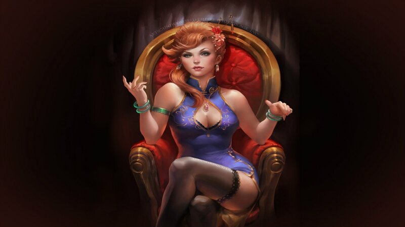 Woman in Blue Dress — Dramatic, Digital Art, Chair