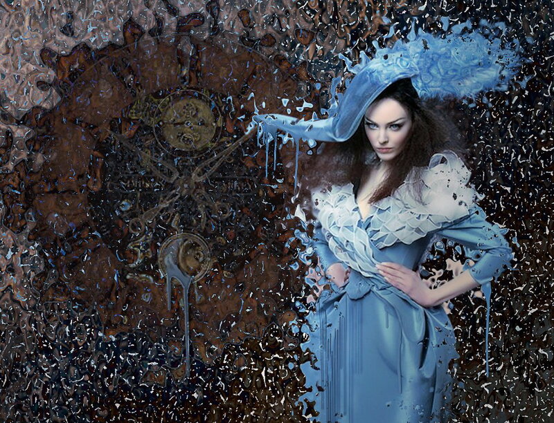 Woman in Blue Dress — Dramatic, Digital Art, Clock, Liquid Effect