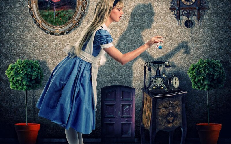 Woman in Blue Dress — Dramatic, Digital Art, Clock