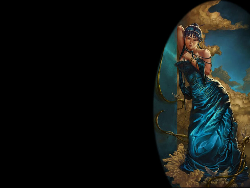 Woman in Blue Dress — Dramatic, Digital Art, Clouds