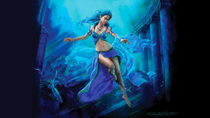 Woman in Blue Dress — Dramatic, Digital Art, Fish