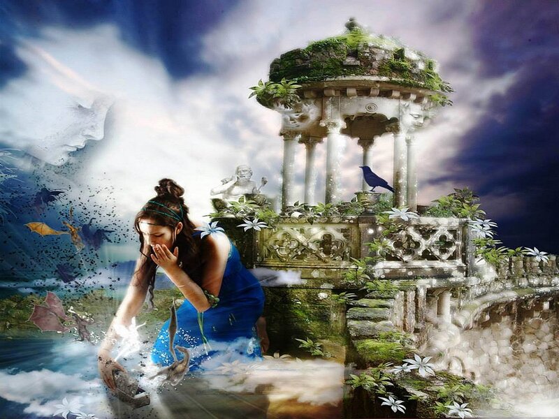 Woman in Blue Dress — Dramatic, Digital Art, Gazebo
