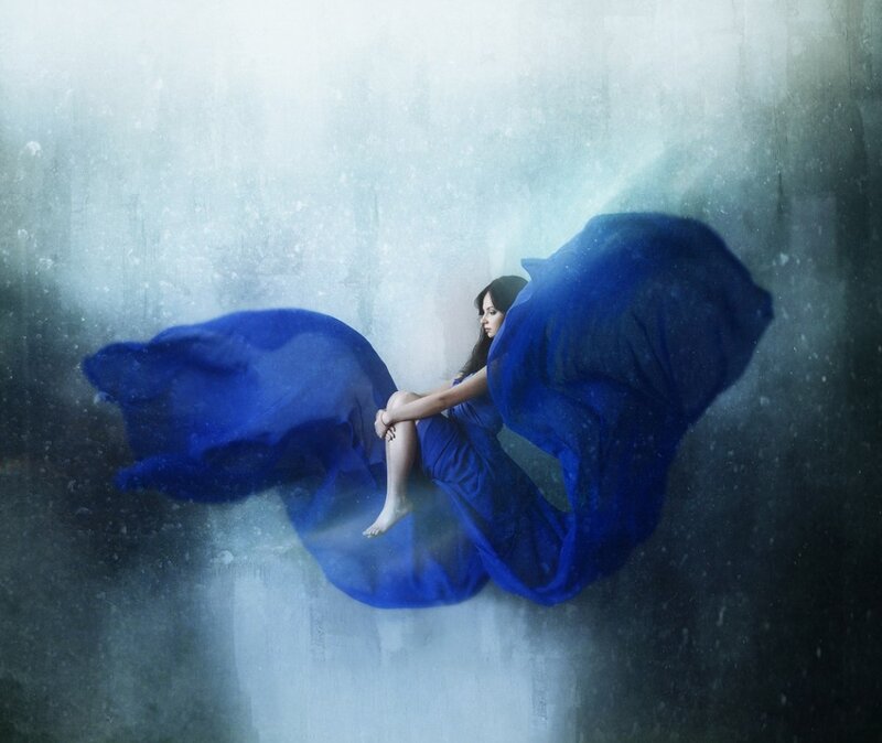 Woman in Blue Dress — Dramatic, Digital Art, Hair, Light