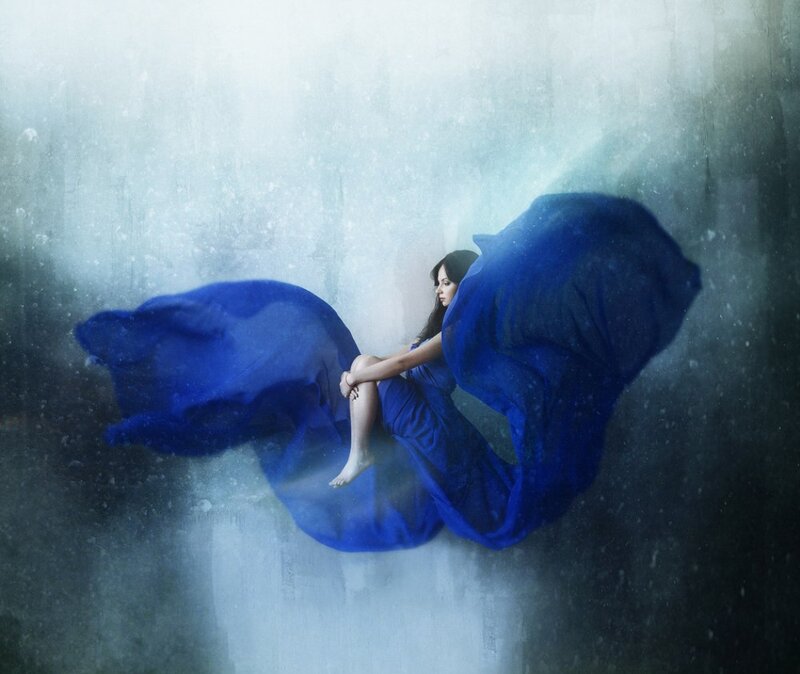 Woman in Blue Dress — Dramatic, Digital Art, Hair