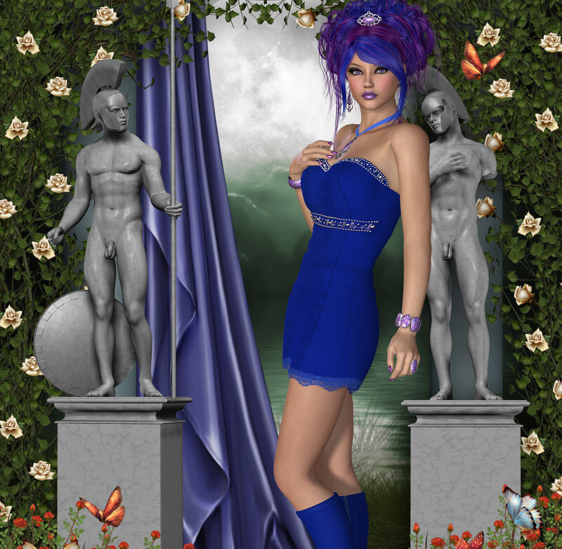 Woman in Blue Dress — Dramatic, Digital Art, Statues