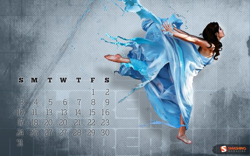 Woman in Blue Dress — Dramatic, Digital Art, Water, Calendar