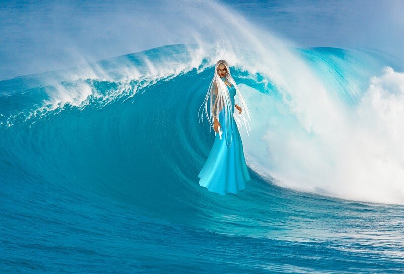 Woman in Blue Dress — Dramatic, Digital Art, Wave
