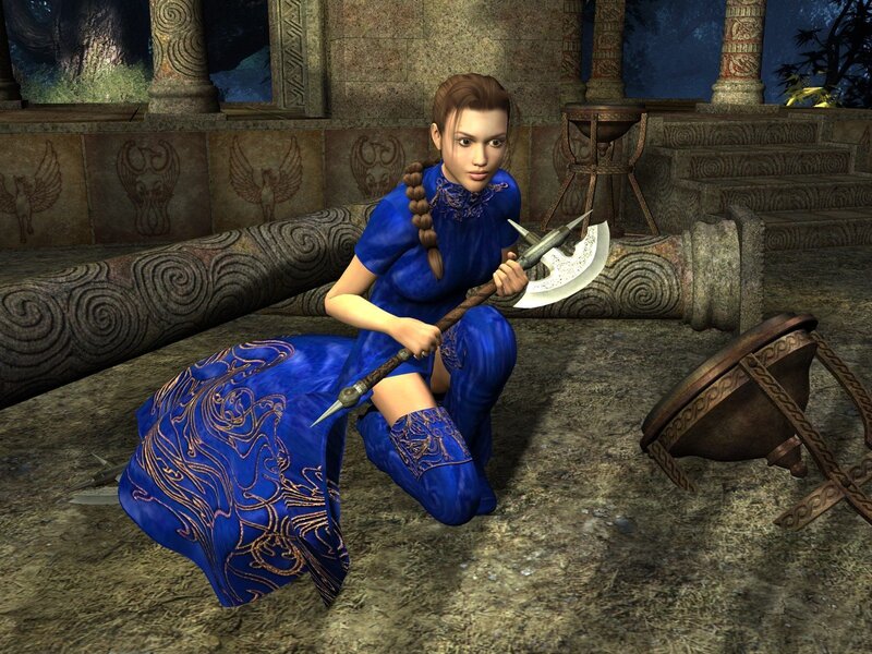 Woman in Blue Dress — Dramatic, Night, 3d Render, Axe
