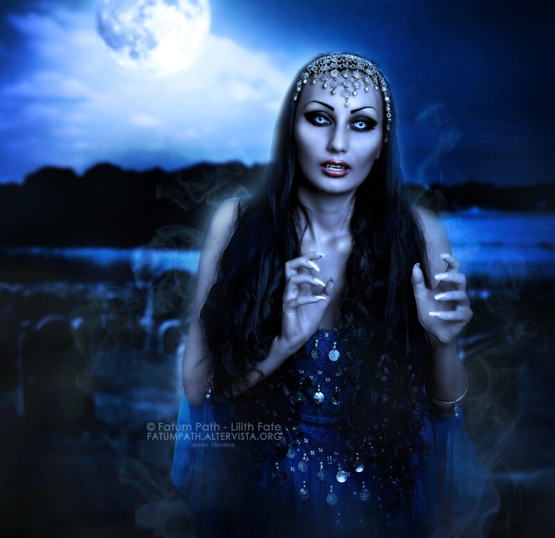 Woman in Blue Dress — Dramatic, Night, Digital Art, Moon, Smoke
