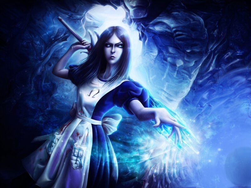 Woman in Blue Dress — Dramatic, Night, Digital Art, Sword, Ghostly Figure
