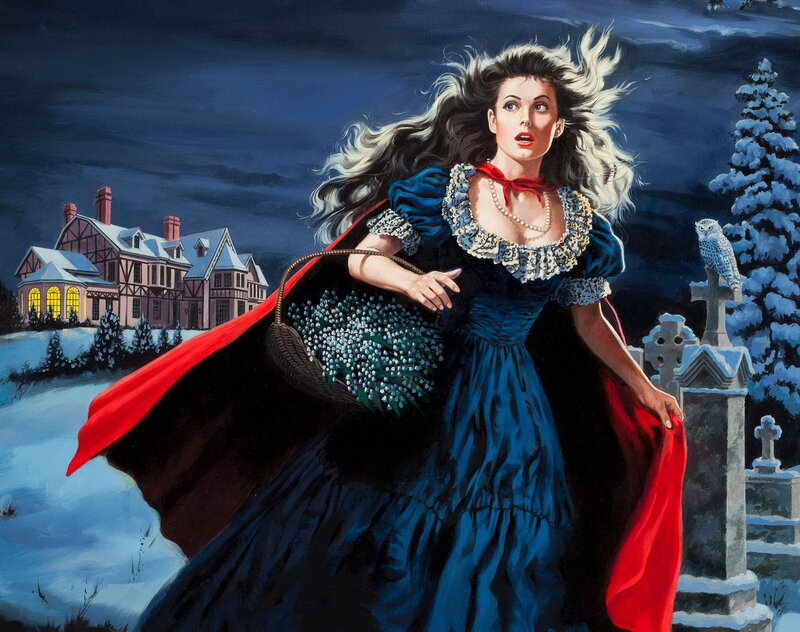 Woman in Blue Dress — Dramatic, Night, Painting, Basket