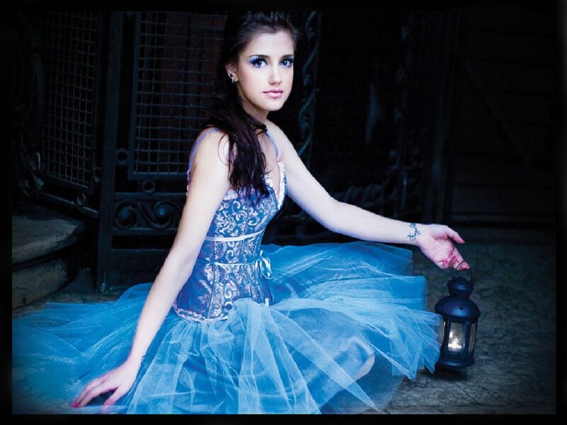Woman in Blue Dress — Dramatic, Night, Photograph, Lantern