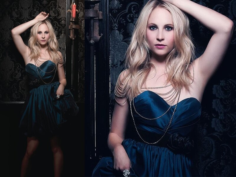 Woman in Blue Dress — Dramatic, Night, Photograph, Necklaces, Candle