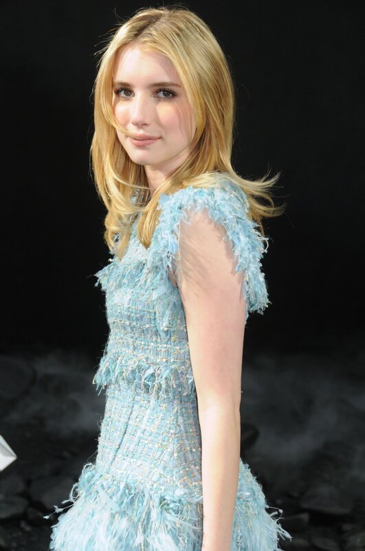 Woman in Blue Dress — Dramatic, Photograph, Blonde Hair, Black Background