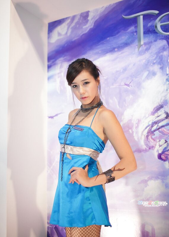 Woman in Blue Dress — Dramatic, Photograph, Chain Necklace