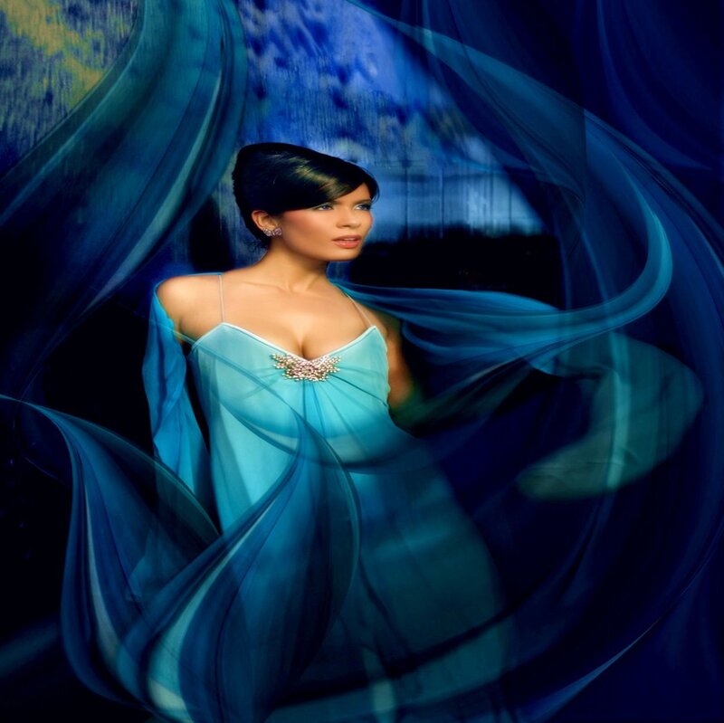 Woman in Blue Dress — Dramatic, Photograph, Jewelry