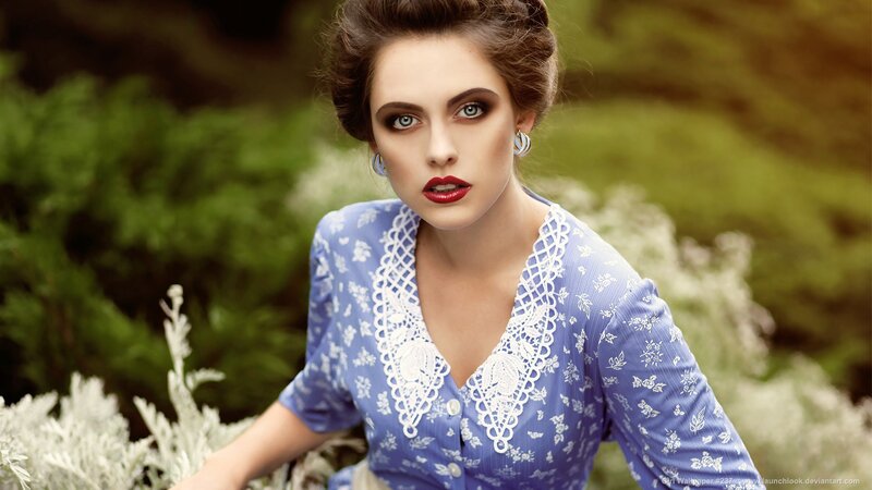 Woman in Blue Dress — Dramatic, Photograph, Makeup, Earrings, White