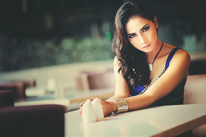 Woman in Blue Dress — Dramatic, Photograph, Necklace, Bracelet