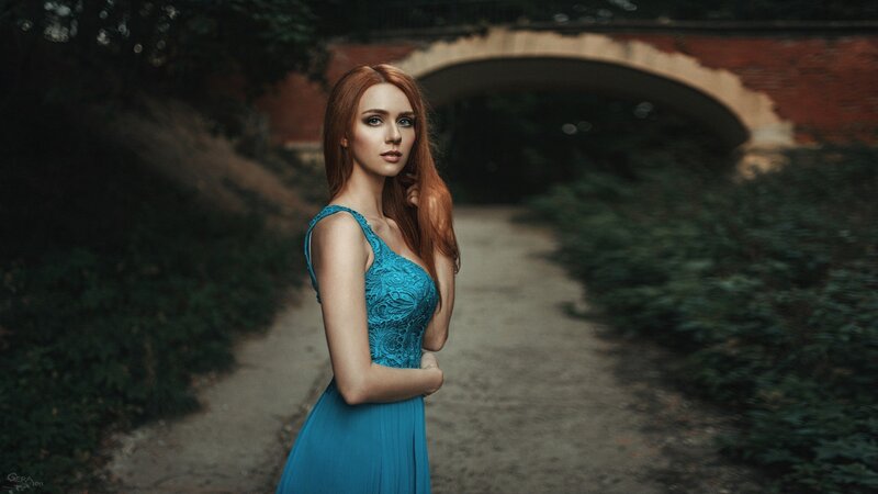 Woman in Blue Dress — Dramatic, Photograph, Path