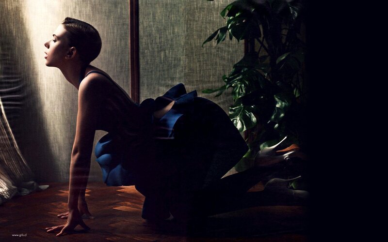 Woman in Blue Dress — Dramatic, Photograph, Plant, Floor