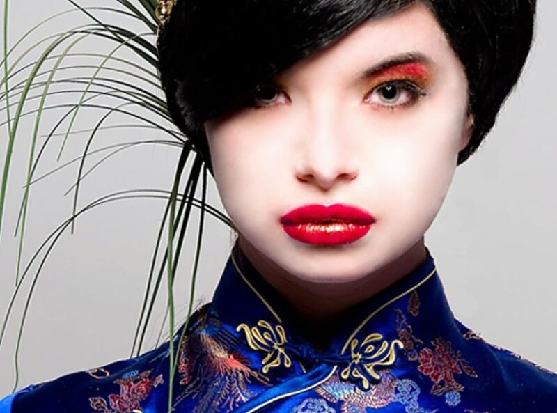 Woman in Blue Dress — Dramatic, Photograph, Red Lipstick