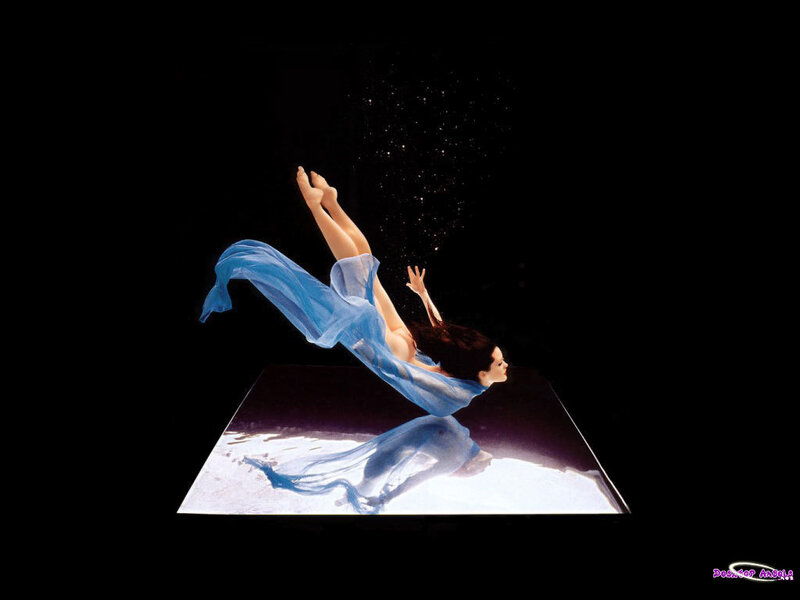 Woman in Blue Dress — Dramatic, Photograph, Reflection, Bubbles