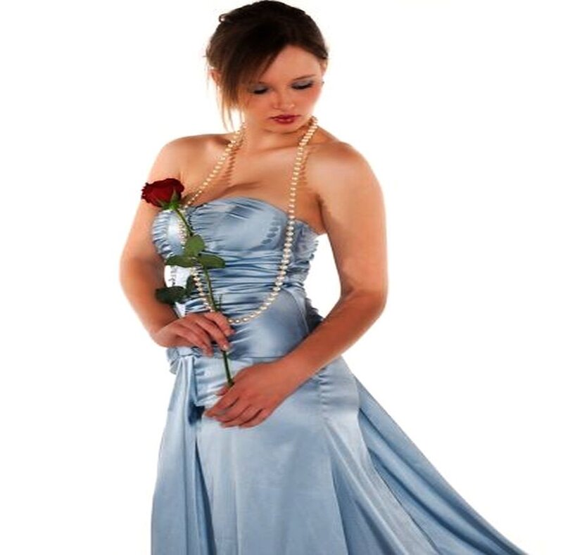 Woman in Blue Dress — Dramatic, Photograph, Rose