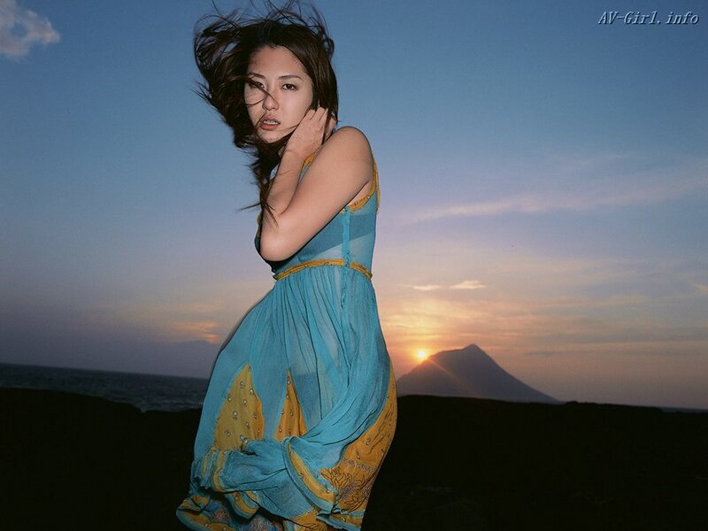 Woman in Blue Dress — Dramatic, Sunset, Photograph, Mountain
