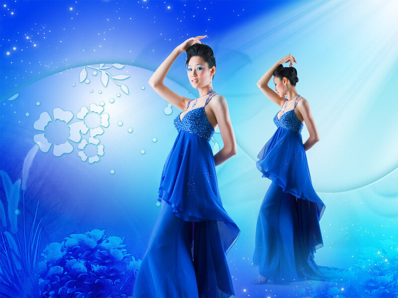 Woman in Blue Dress — Dreamy, Night, Digital Art