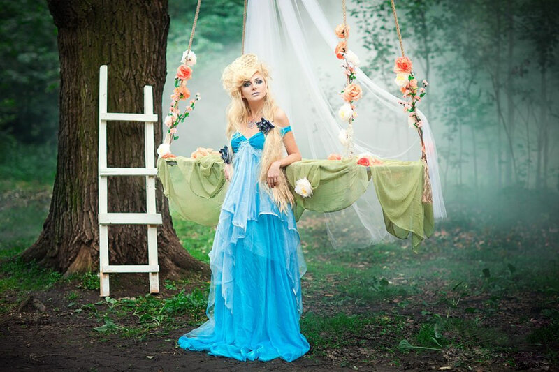 Woman in Blue Dress — Dreamy, Spring, Photograph