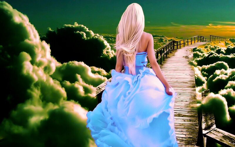 Woman in Blue Dress — Dreamy, Sunset, Digital Art
