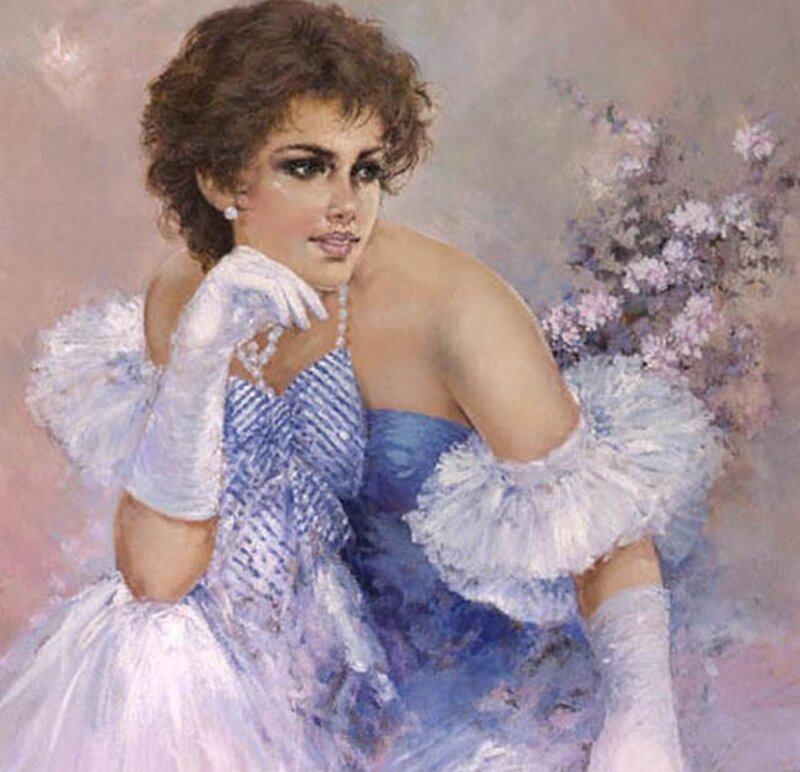 Woman in Blue Dress — Elegant, Painting