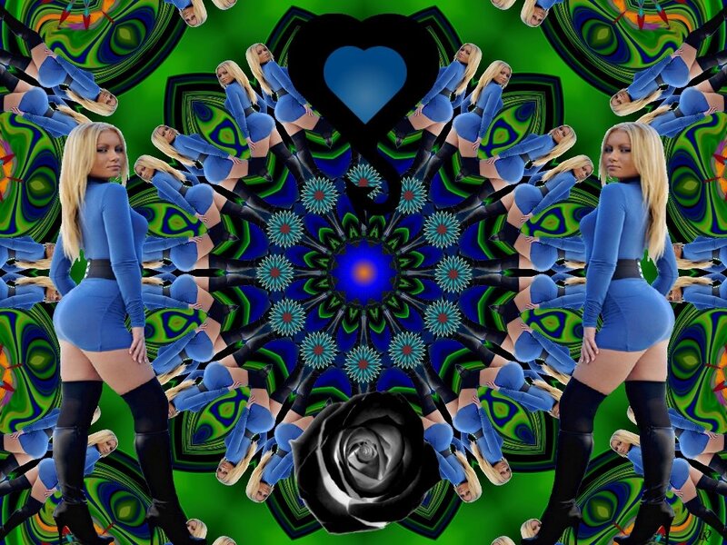 Woman in Blue Dress — Green, Psychedelic, Digital Art
