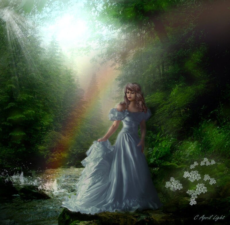 Woman in Blue Dress — Green, Serene, Morning