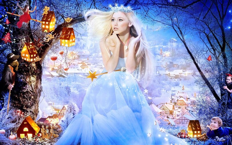Woman in Blue Dress — Magical, Winter, Digital Art, Fairy