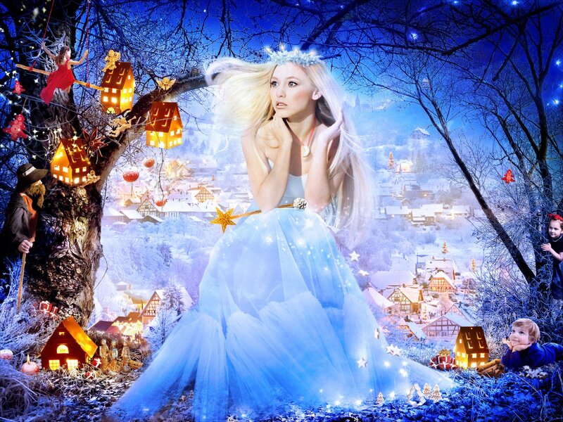 Woman in Blue Dress — Magical, Winter, Digital Art