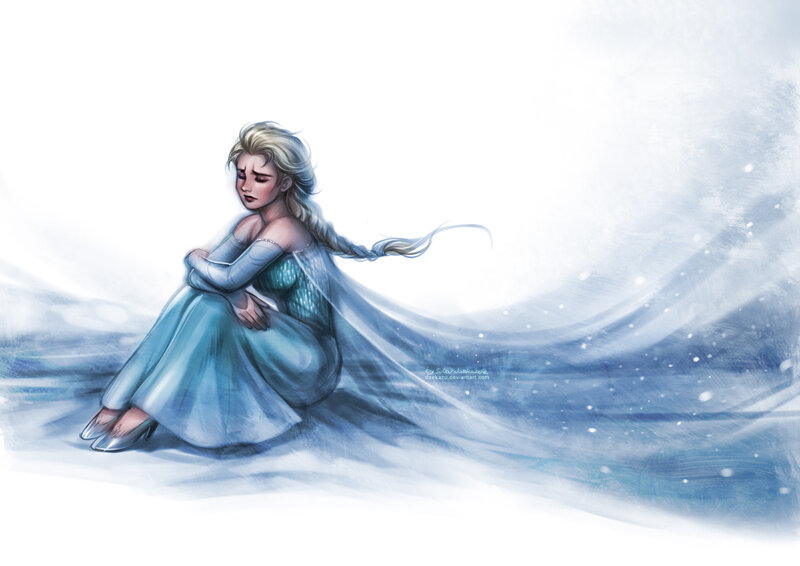 Woman in Blue Dress — Melancholic, Winter, Digital Art